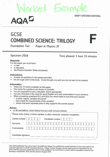 AQA Combined Science Physics P2F specimen