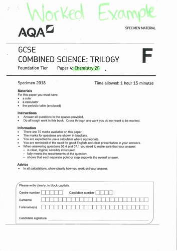 AQA Combined Science Chemistry C2F 2018 Specimen