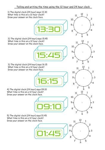 KS2 Maths. Telling the time. Telling and writing the time using the 12 and 24 hour clock.