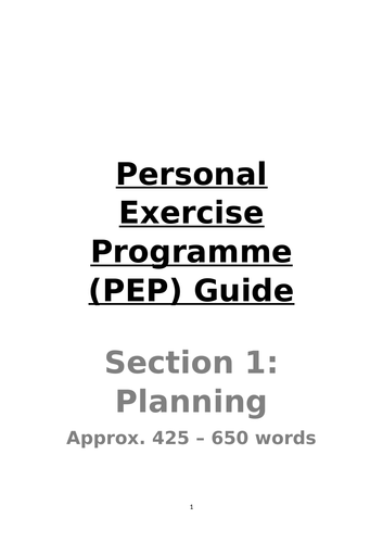 Personal Exercise Plan Teacher and Pupil Guide (Edexcel GCSE PE Specific)