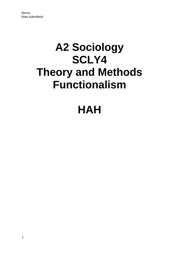 AQA Theory Functionalism Learning Pack