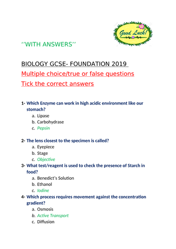 Revision Gcse Biology Foundation Edexcel Teaching Resources