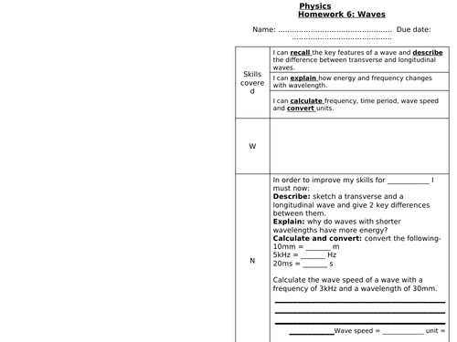 Physics Paper 2 Homework Tasks