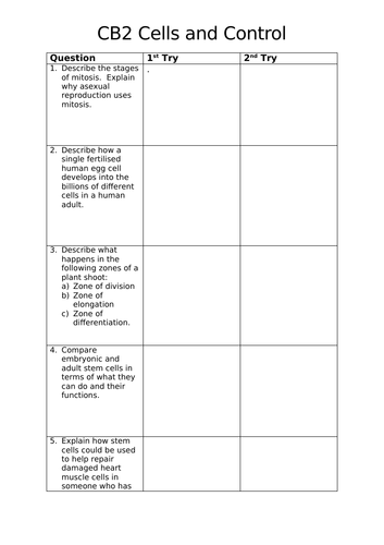 Edexcel Science (9-1) CB2 Cells and Control Revision Task