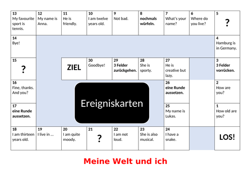 KS3 German Board game Stimmt 1 Kapitel 1 Meine Welt