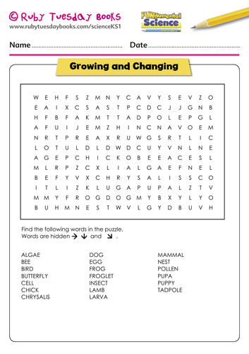 Growing and Changing word search
