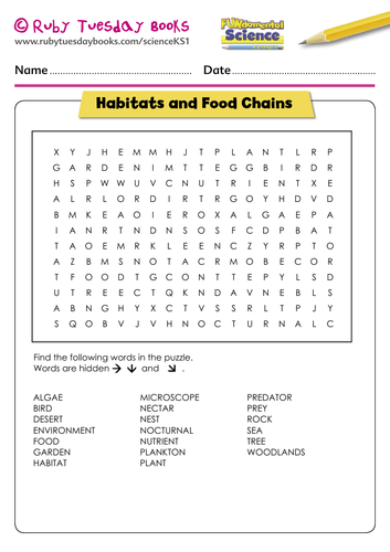 Habitats and food chains word search