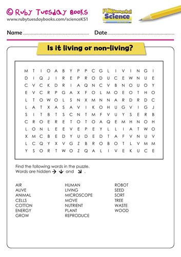 Is it living or non-living? word search