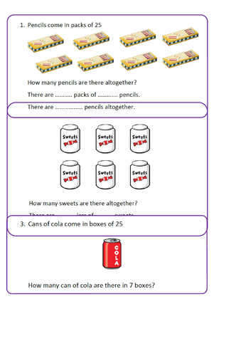 Counting in 25's worksheet and problems