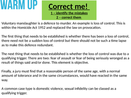 Applied Law 2017 Unit 3 Diminished Responsibility Teaching Resources