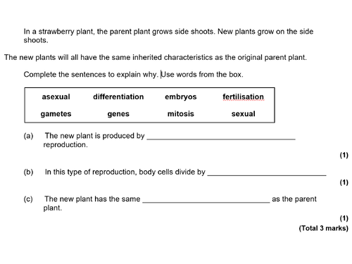 9 1 Aqa Gcse Biology U6 L2 Sexual Vs Asexual Reproduction T Teaching Resources 3948