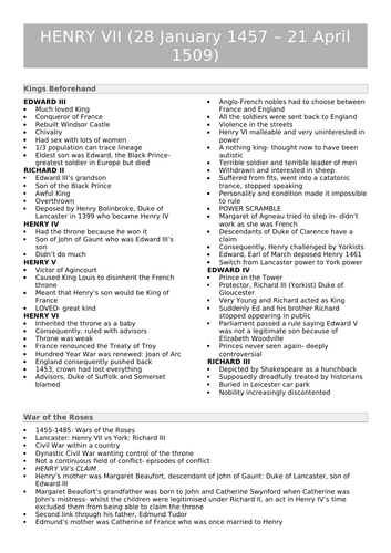 Henry VII A Level Notes
