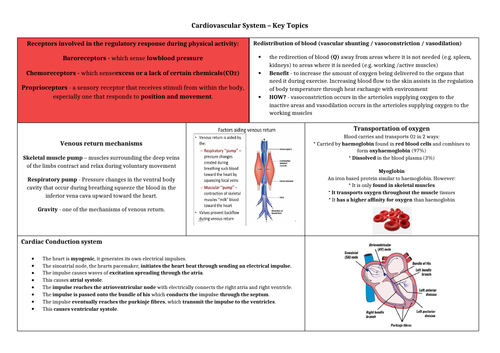 A Level PE - Cardiovascular System  - Topic on a page