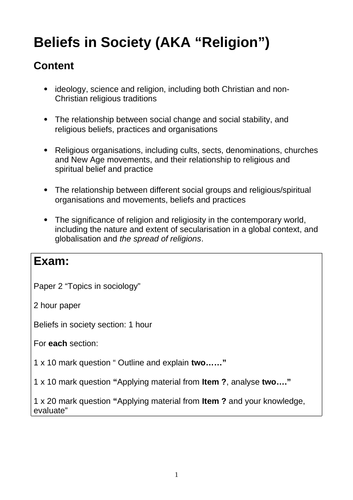 AQA Paper 2 A level beliefs question pack