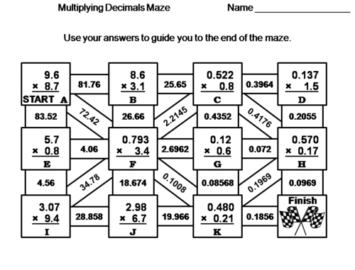 Multiplying Decimals Activity: Math Maze
