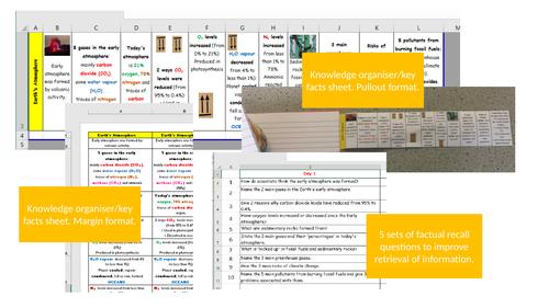 Earth's atmosphere knowledge organiser and retrieval quizzes