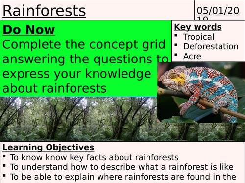 First lesson introduction on Rain forests - YR 7 or 8