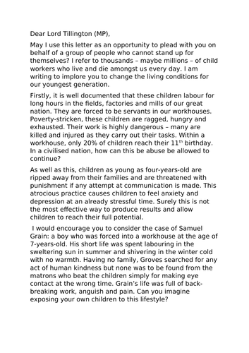 A letter model linked to workhouses