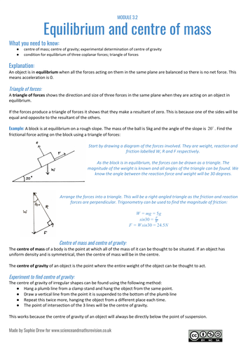 Equilibrium and centre of mass sheet for A Level physics