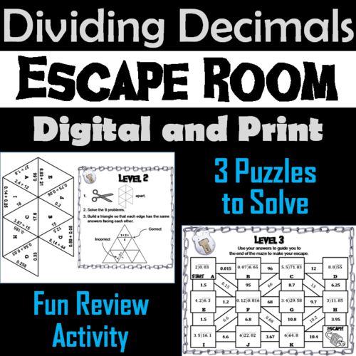 Dividing Decimals Activity: Escape Room Math 5th 6th 7th Grade