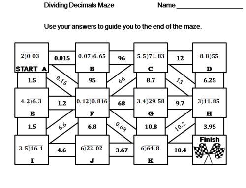 Dividing Decimals Activity: Math Maze