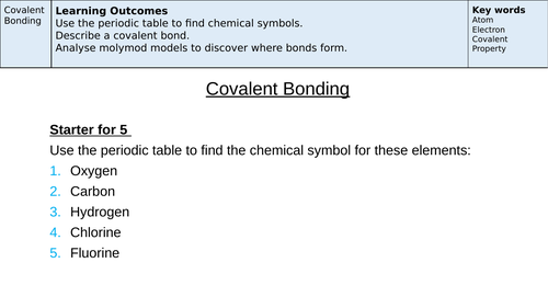 Covalent Bonding Low Ability / SEN
