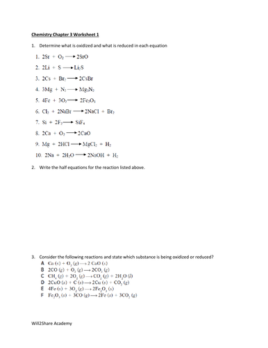 Oxidation and Reduction (Redox) Worksheets and Answers | Teaching Resources