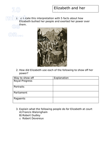 10 minutes on the Elizabethans - OCR SHP Elizabethans Revision Activities