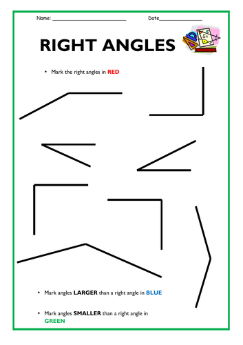 right angles worksheet teaching resources