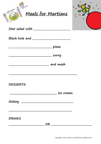 Meals for Martians - fun sheet + guide