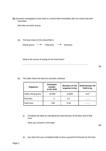 9-1 AQA GCSE Biology - U7 L11 (T) Trophic Levels and Pyramids of Biomass