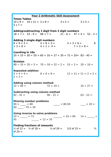 Year 2 Arithmetic Assessment