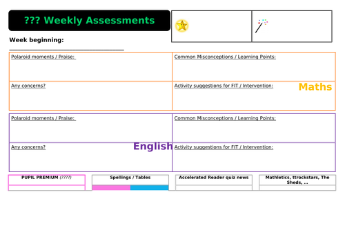 Whole Class weekly assessment grid