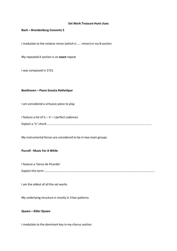 Edexcel GCSE Music - Set Work Treasure Hunt