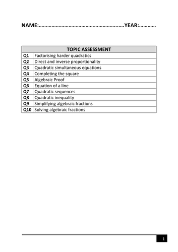 Topic Assessment - Grade 7, 8 & 9.