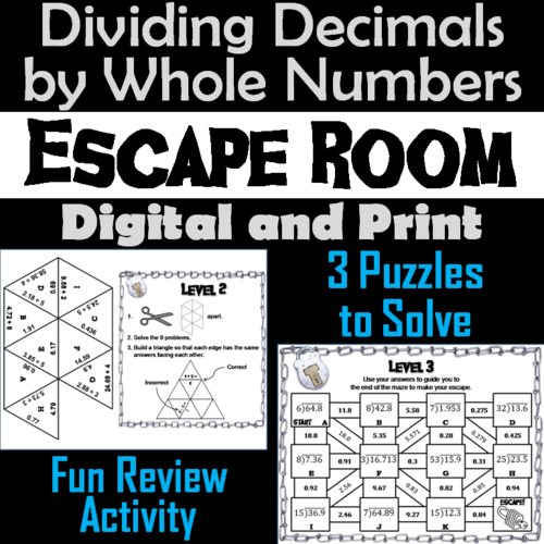 Dividing Decimals by Whole Numbers Activity: Math Escape Room