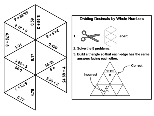 Dividing Decimals by Whole Numbers Game: Math Tarsia Puzzle