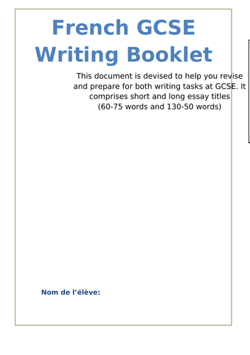 NEW GCSE WRITING BOOKLET: 7 Model Essays, 24 Essay titles, Useful Tips  and  Structures