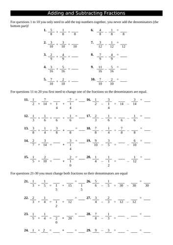 Adding and Subtracting Fractions