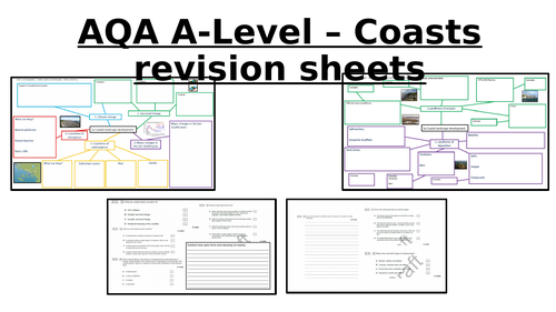 AQA A Level Geography - coasts revision sheets with exam questions