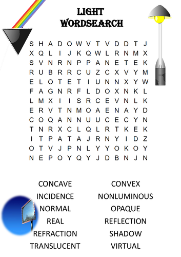 Physics Word Search: Light