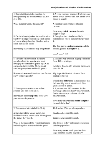 Multiplication and Division Word Problems - SATs Style - Year 6