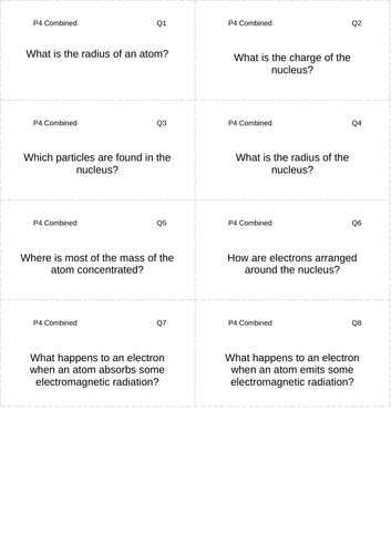 AQA GCSE Physics / Trilogy - Revision Cards (P4)