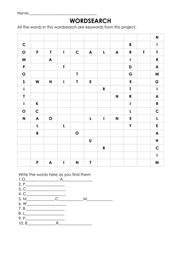 Op Art STARTER / HOMEWORK - Wordsearch - Literacy - Art & Design