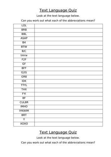 Text Language Quiz