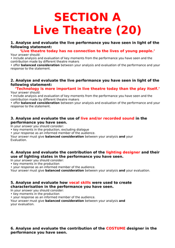 A Level Drama Practice examination Questions - edexcel