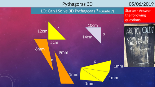Trigonometry including 3D Pythagoras