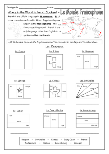 French - Le Monde Francophone - Worksheets | Teaching Resources