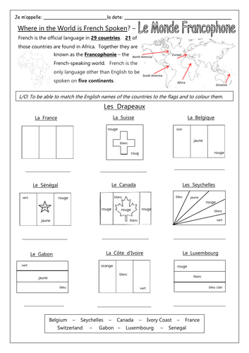 French - Le Monde Francophone - Worksheets
