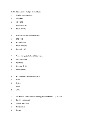 AQA Physics Paper 1 Multiple Choice Quiz